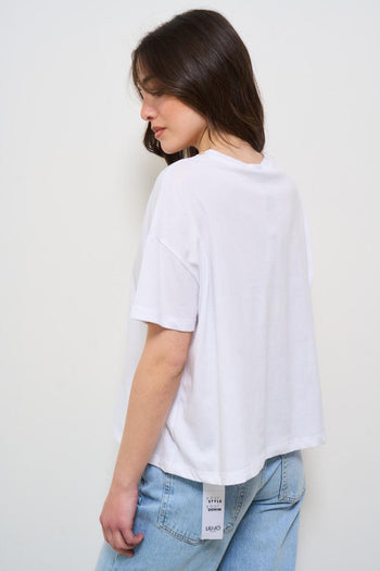 T-shirt donna bianca con perline - 5