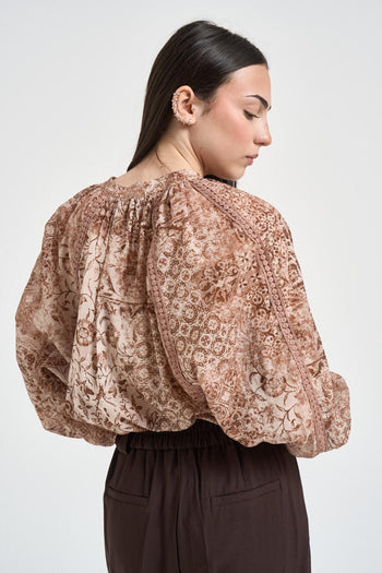 Camicia donna floreale rosa e marrone - 4