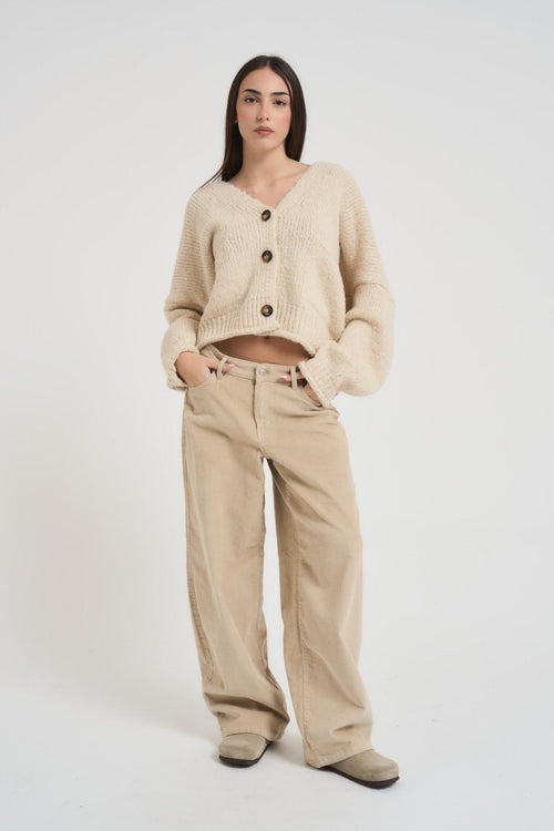 Cardigan donna scollo a V panna