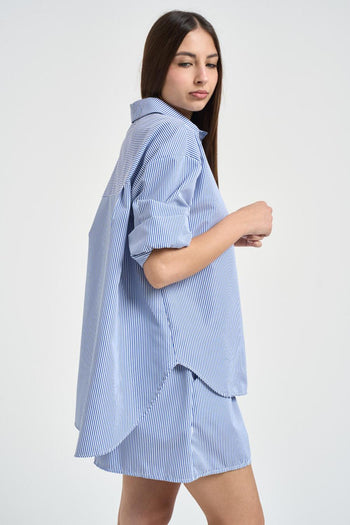 Camicia donna a righe blu e bianca - 3