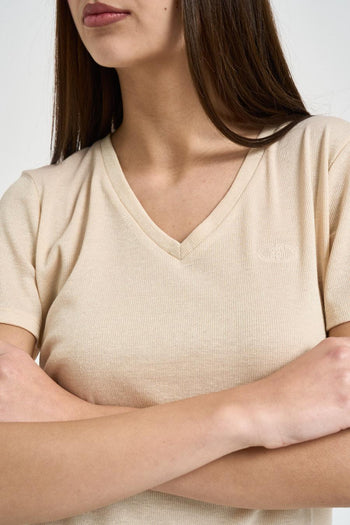 T-shirt donna scollo a V beige - 3