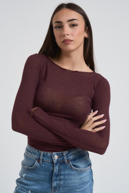 Maglia donna melanzana scollo a barca