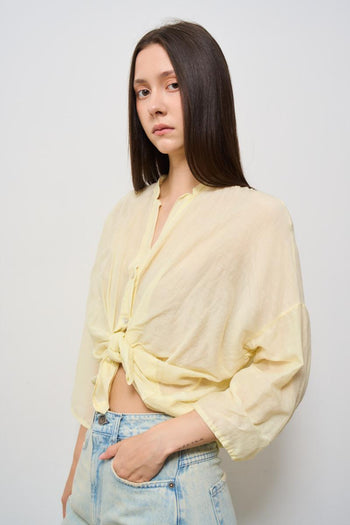 Camicia donna in mussola giallo pastello - 3