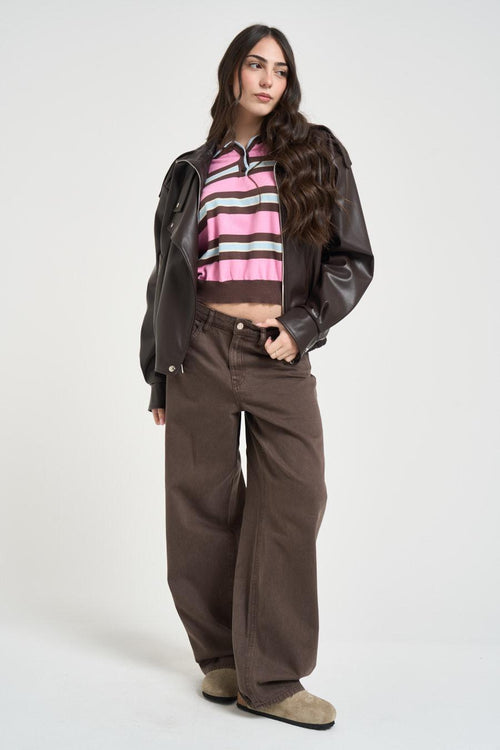 Bomber donna in ecopelle marrone