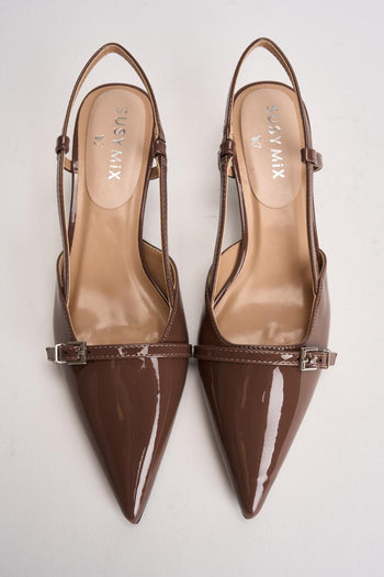 Slingback donna in vernice marrone - 6