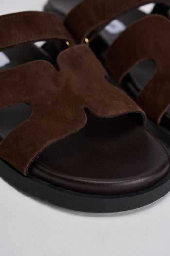 Sandalo donna in suede marrone - 4