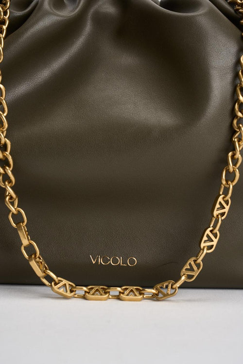 Borsa donna in ecopelle grande verde militare - 2