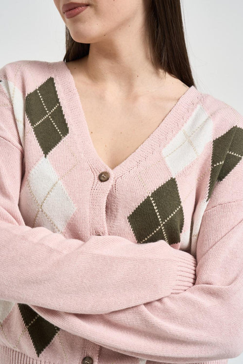 Cardigan donna a rombi rosa - 2