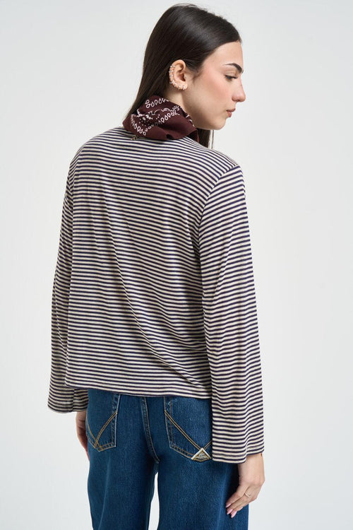 Maglia donna a righe bianca e blu - 2