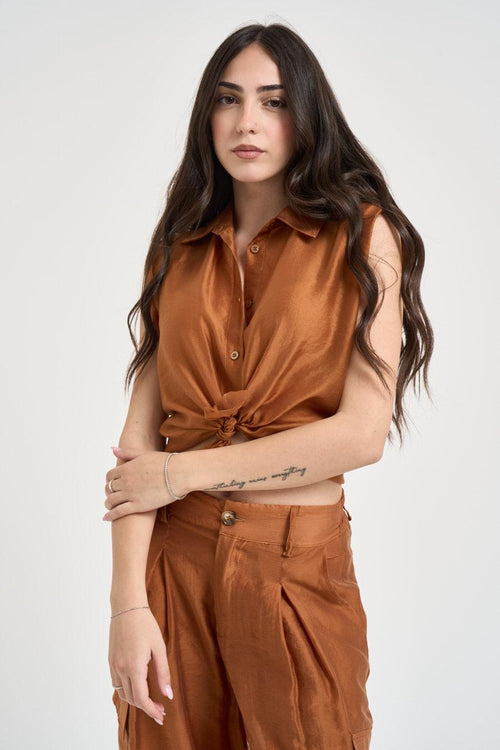 Camicia donna smanicata coccio - 2