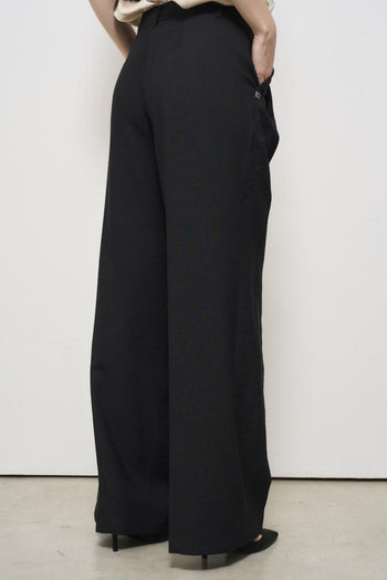 Women's black palazzo trousers in linen - 3