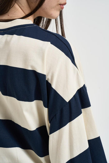 Maglia donna a righe blu e panna - 4