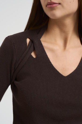 Maglia donna cut out cioccolato - 3