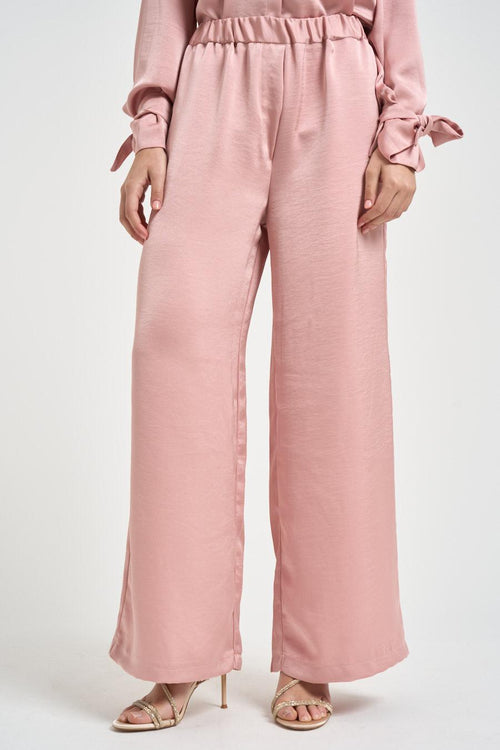 Pantalone donna gamba ampia rosa cipria