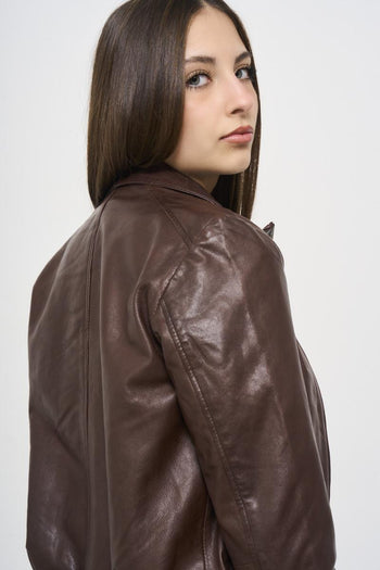 Giubbotto donna marrone in pelle - 6