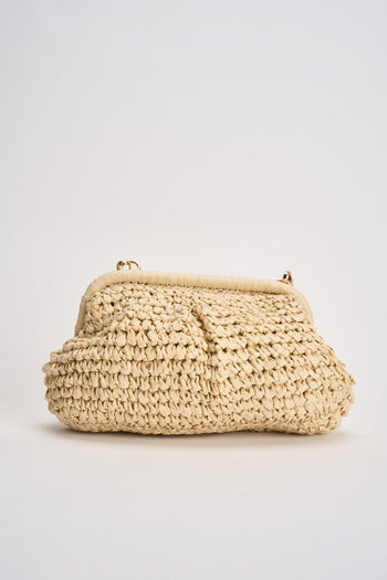Borsa donna in rafia intrecciata beige - 5