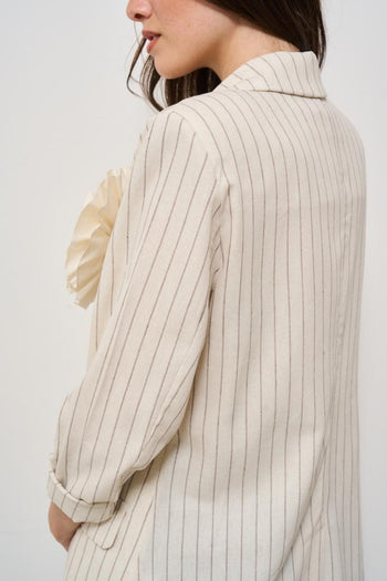 Giacca donna monopetto gessata beige - 6