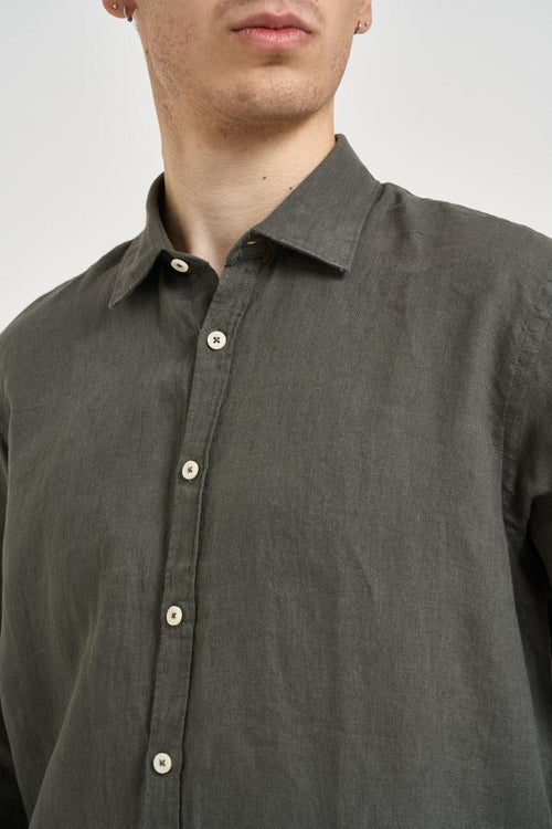 Camicia uomo in lino verde - 2