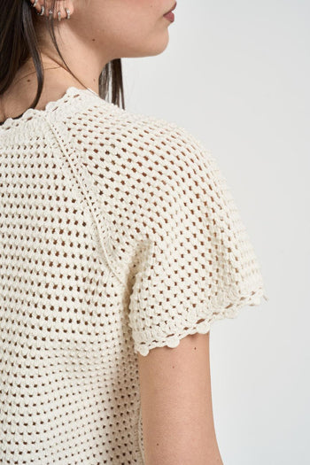 Polo donna in maglia traforata panna - 4