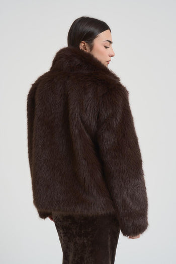 Ecopelliccia donna corta marrone - 4
