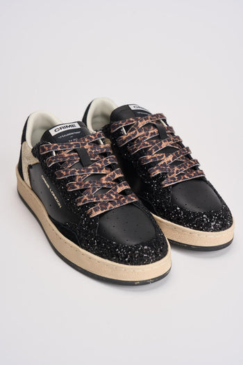 Sneakers donna in pelle e glitter nera - 3