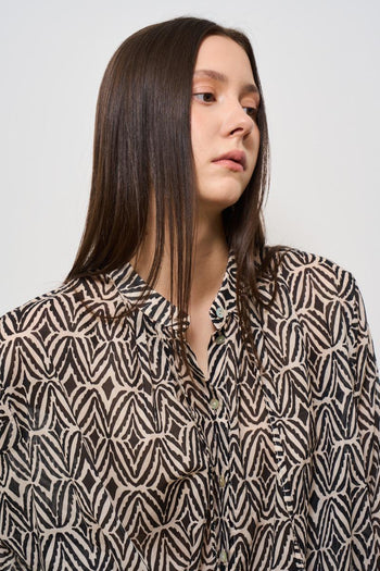 Blusa donna fantasia geometrica nera - 3