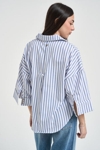 Camicia donna manica a tre quarti azzurra<BR/> - 6
