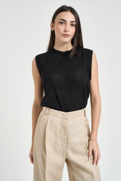 Canotta donna in maglia nera