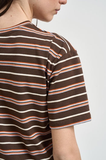 T-shirt donna a righe marrone - 4