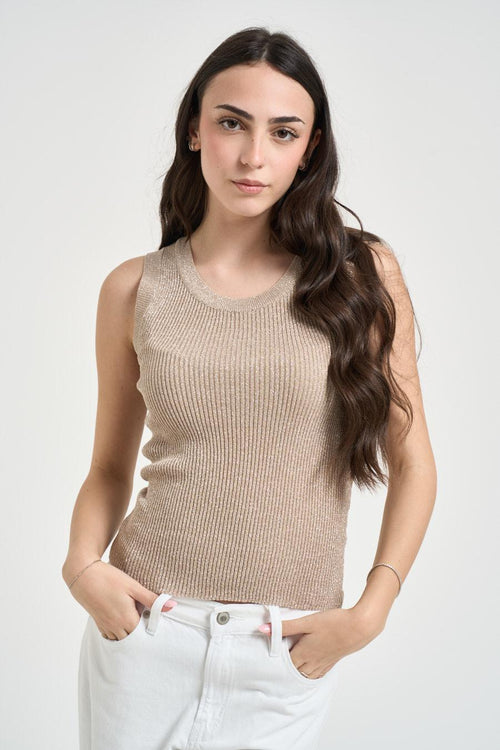 Top donna in maglia lurex oro