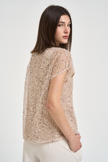 Top donna beige con paillettes - 3