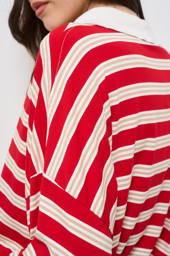 Polo donna rossa a righe - 5