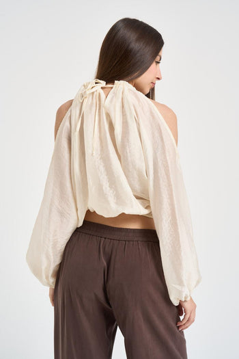 Blusa donna spalle scoperte panna - 4