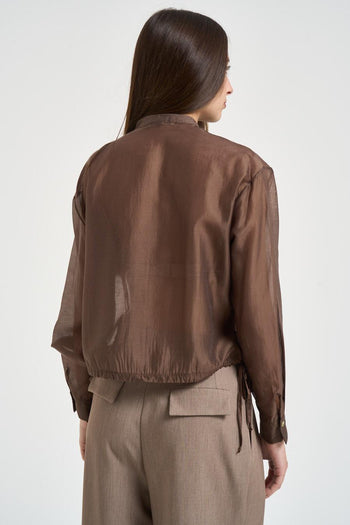 Blusa donna in organza marrone - 4
