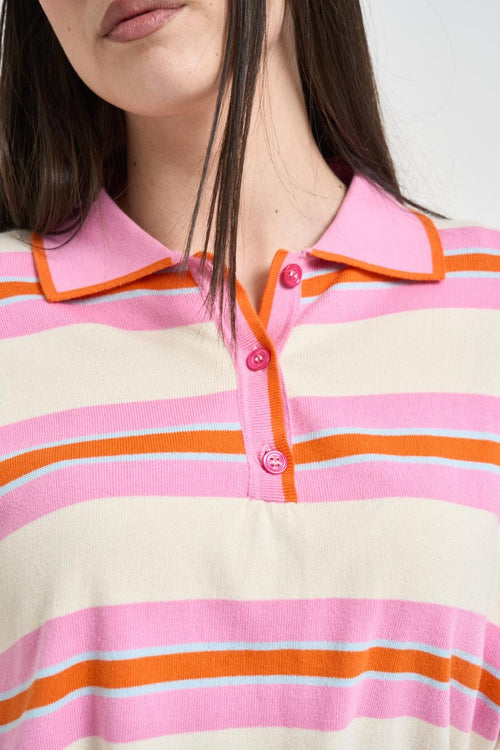 Polo donna a righe panna e rosa - 2