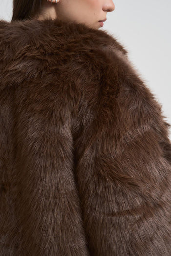 Ecopelliccia donna con frange marrone - 6
