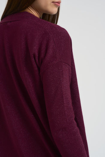 Cardigan donna bordeaux in lurex<BR/> - 3
