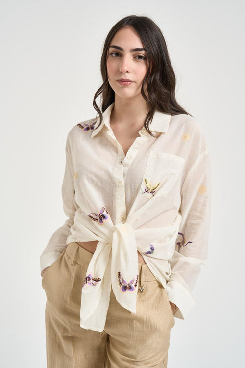 Camicia donna in tessuto leggero con dettagli ricamati - 2