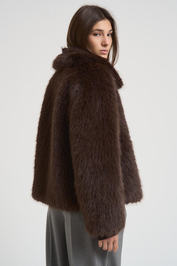Ecopelliccia donna corta marrone - 4