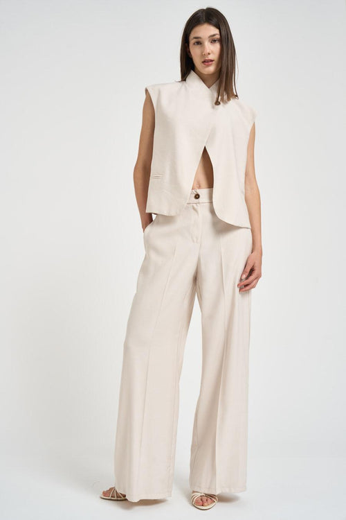 Gilet donna con bottone asimmetrico panna - 1