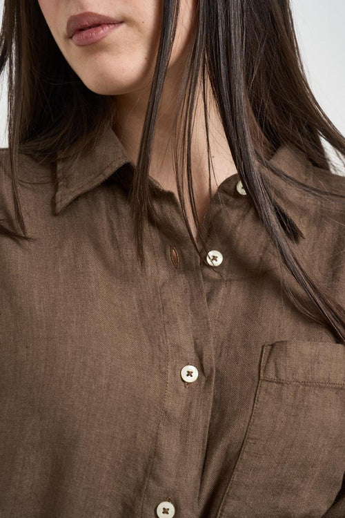 Camicia donna in lino marrone - 2