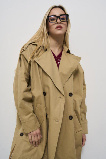 Women's beige gabardine trench coat - 4