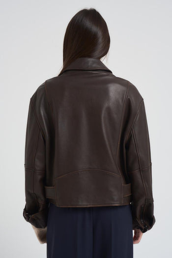 Giacca di pelle donna Egizio marrone - 6