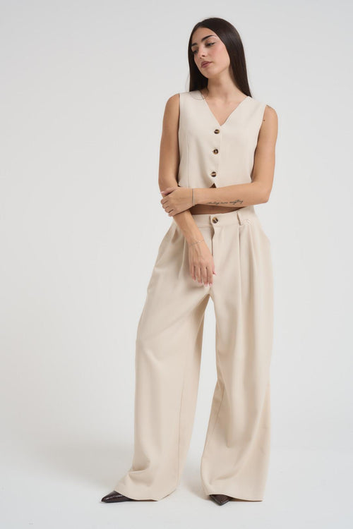 Completo donna gilet e pantalone panna
