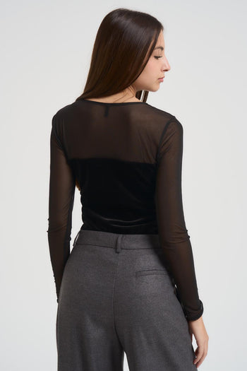 Top donna in velluto e semitrasparente nero - 3