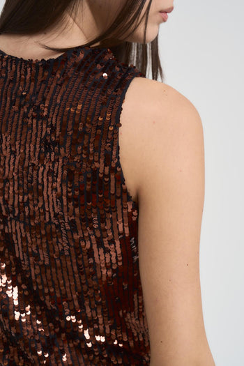 Top donna girocollo con paillettes ruggine - 4