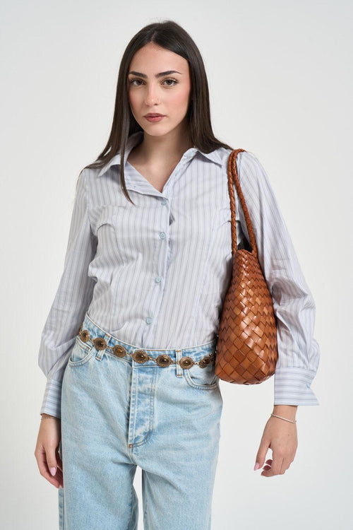 Camicia donna a righe celeste