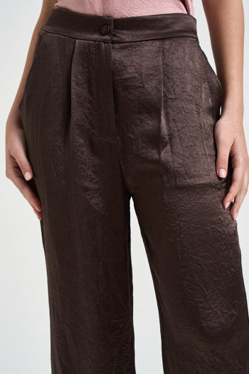 Pantalone donna satinato marrone - 5