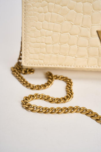 Borsa donna a tracolla in vernice panna - 6