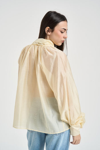 Camicia donna con fiocco senape - 3